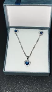 Tanzanite Blue Stone Silver Plated Jewelry 2 Pc Set (LOT 12326) - Picture 1 of 8