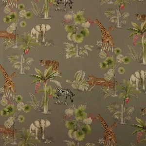 P KAUFMANN CONGO MINK ELEPHANT TIGER GIRAFFE ZEBRA COTTON FABRIC BY YARD 54"W - Picture 1 of 6
