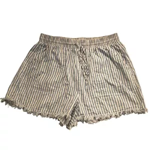 Code Bleu Women’s Med Shorts Striped Nautical Raw Hem Pull On Drawstring Pockets - Picture 1 of 13