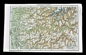 1894.Alte Landkarte:Sognefjord..LÄNGSTER FJORD NORWEGENS.Brockhaus. - Bild 1 von 1