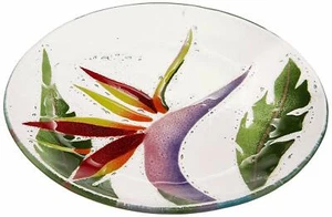 Fusion Art Glass 8-Inch Round Plate with Birds Of Paradise Design - Picture 1 of 1