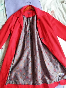 Vintage hellrot mit Vogelfutter L/XL Damenmantel mittleres Gewicht mittlere Länge - Bild 1 von 8