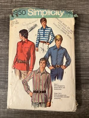 Vintage Pattern Simplicity Men/Boys  Sz 36 Chest Button Up Tops 1970 Collar *CUT - Image 1 of 4
