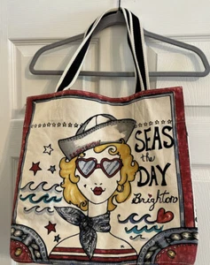 Brighton Canvas Tote Seas The Day Anchor Nautical Tote Beach Bag Beach Core - Picture 1 of 7