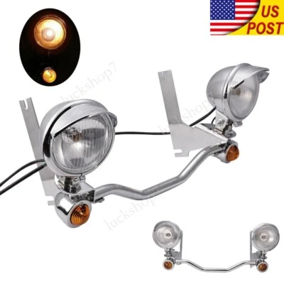 Chrome Spot Passing Light Lamp Turn Signal Bar For 1994-2013 Harley Road King Foto 1 de 4