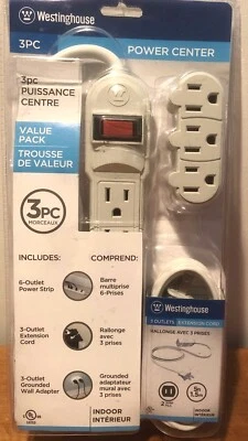 Westinghouse 3 Piezas Centro de Alimentación Tira, Cable de Extensión, Adaptador de Pared NUEVO Foto 1 de 2