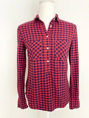 Merona Womens Blouse Size XS Blue Red Checked Buttons Long Sleeves Pockets - Image 1 of 4