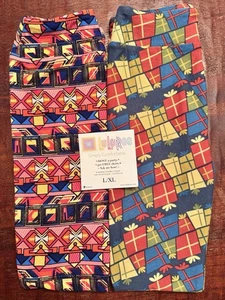 LuLaRoe Kids Leggings Large / XL Christmas Presents, Colorful Geometric LOT OF 2 - Picture 1 of 3