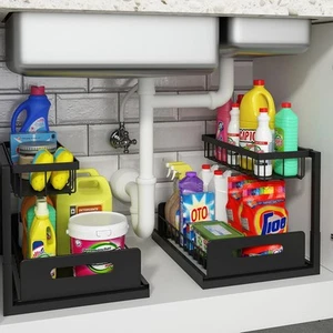 Under Sink Organizer Pull Out Cabinet Storage Shelves for Kitchen Bathroom, 2 - Bild 1 von 7