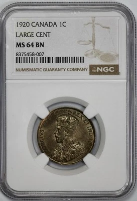 1920 Canada 1c Large Cent NGC MS 64 BN Brown - Image 1 of 4