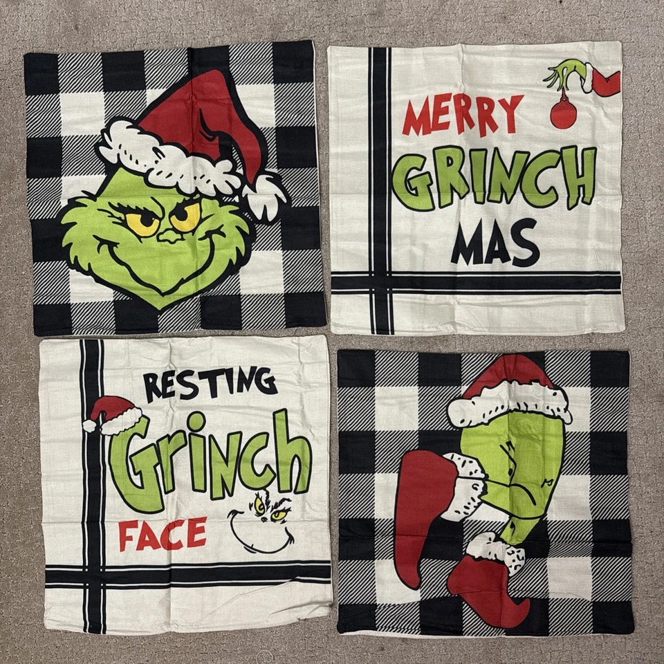 Paquete de 4 fundas de almohada de Navidad Grinch decoración navideña Feliz Navidad 18"x18" cremallera Foto 1 de 4