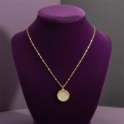 Collar Medallón Anthropologie Collar Disco Dorado Circonita cúbica Cadena Cristal Círculo Boho Foto 1 de 4