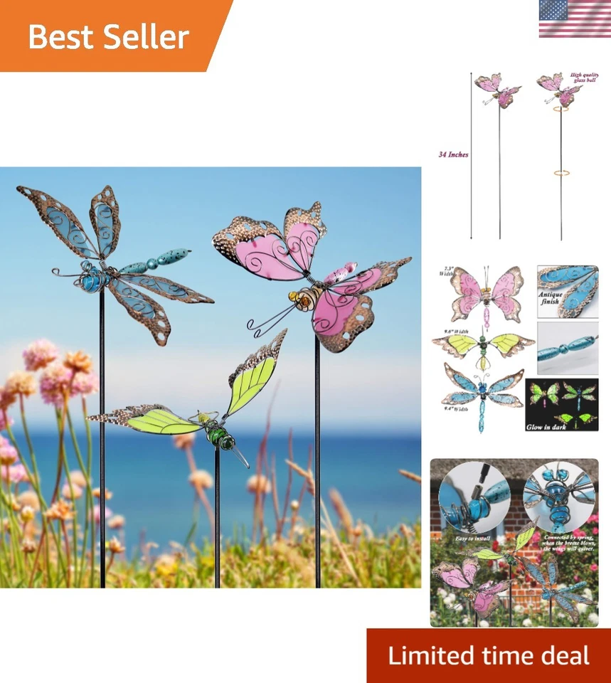 Juegoal 34 Inch Butterfly Garden Stakes Decor Dragonfly Multicolor