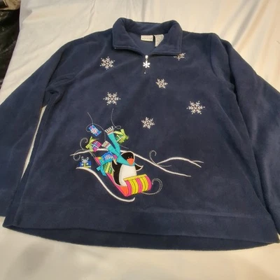 Suéter de Natal floco de neve lã grande 12/14 feio Natal pinguim no trenó - Imagem 1 de 4