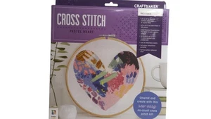 Craftmaker Cross Stitch Kit Pastel Heart Embroidery Set No-Count Hoop DIY Craft - Picture 1 of 2