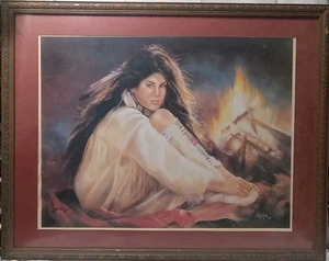 Maija Night Spirits Woman With Fire Native American Signed Framed Print - Picture 1 of 4