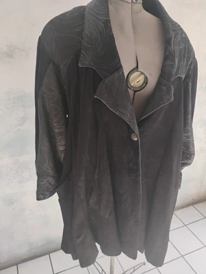 Abrigo Vintage Michael Hoban North Beach Columpio Cuero Gamuza Estampado Talla XL Foto 1 de 4