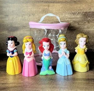 Set 5 Disney Princesses Bath Toys Figures With Pink Carry Storage Case Princess - Picture 1 of 14