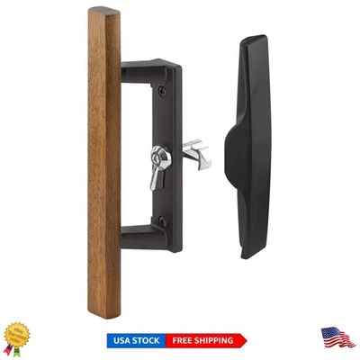 Sliding Glass Door Handle Set - 3-15/16 In., Stylish Black & Wood Design Foto 1 de 4