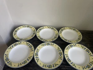 Marks And Spencer St Michael Blackberries Set Of 6 Rimmed Pasta /Soup Bowls 22cm - Picture 1 of 6