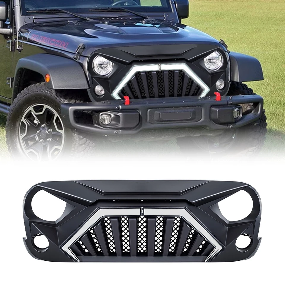 Rejilla delantera Goliath con DRL y luces individuales giratorias para Jeep Wrangler JK JKU 07-18 Foto 1 de 4