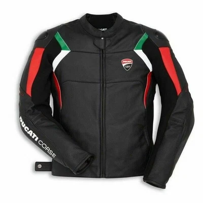 Jaqueta masculina de couro para motocicleta Ducati Corse C5 – corrida de motociclista preta vermelha - Imagem 1 de 3