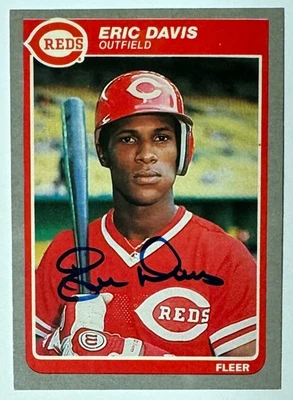 Eric Davis firmado 1985 Fleer Rookie (RC) en tarjeta automática #533 - certificado de autenticidad - Cincinnati Reds Foto 1 de 2