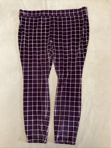 Lands End Velour Leggings 3X Womens 24W-26W Purple Checked Warm Cozy - Picture 1 of 4
