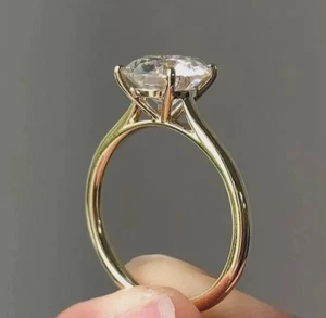 Solitaire Round Cut Moissanite Engagement Ring, Classic Promise Wedding Ring - Picture 1 of 9