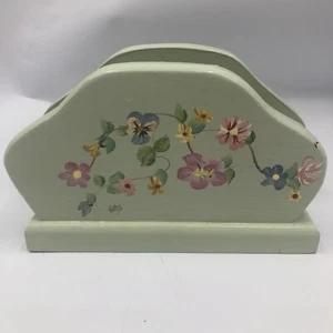 Vintage Wooden Hand Painted Floral Letter Holder Napkin Holder Signed - Picture 1 of 10