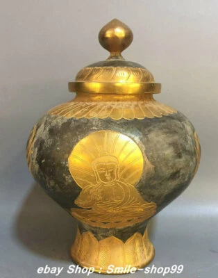 Vaso de hadas voladoras Shakyamuni Buda dorado plata dinastía Tang de 8" Foto 1 de 4