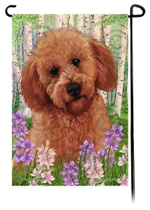Spring Flowers Garden Flag - Red Labradoodle - Picture 1 of 1