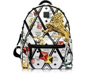 NWT - MCM Ladies Vintage White Stark Motif Rombi Small Backpack - Picture 1 of 12