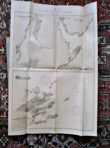Vintage MAP of EAST COAST HARBORS of NEWFOUNDLAND,1908,3 Old Survey Maps,43"x29" - Picture 1 of 8