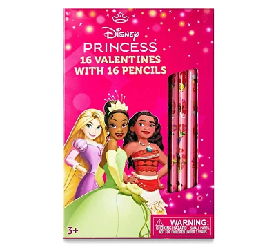 16x Disney Princess Valentine Exchange Cards w/ Pencils Multi-Colored - Image 1 of 4