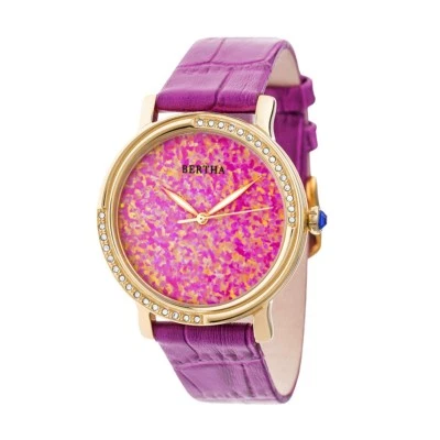 Bertha Courtney Women's Real Opal Dial Crystal Hot Pink Leather Watch BR7903 - Image 1 of 3