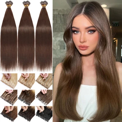 Extensiones de Cabello Humano Remy Nano Anillo Marrón Pre-Unido Fusión Queratina Gruesa 150S Foto 1 de 4