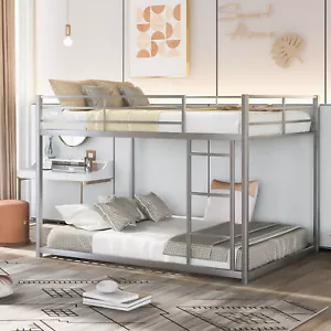 Full Over Ful Bunk Bed Metal Bed Frame Built-in Ladder for Small Space Furniture - Picture 1 of 11