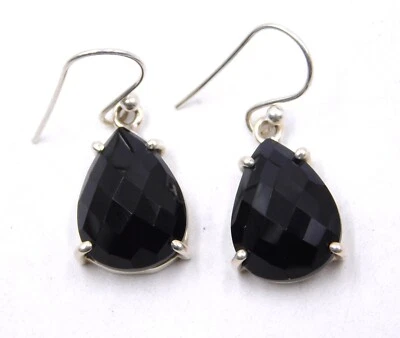 Orecchini In Onice Nero Naturale In Argento Sterling 925 A Pendente Misura 1,3" - Immagine 1 di 4