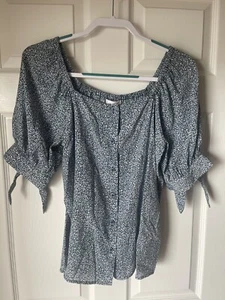 Botones para el torso de verano con manga floral floral blanca y azul talla pequeña LC Lauren Conrad - Imagen 1 de 7