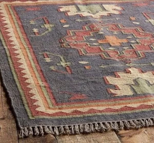 Kilim Wool Jute Rug Traditional Rustic Look Handmade Carpet for Living Room - Picture 1 of 6