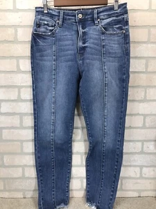 KanCan Front Seam Jeans Women's 31 (?) Med Wash Blue High Rise Raw Hem Skinny - Picture 1 of 10