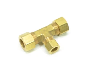 1/2 - 3/8 Tube OD Tee Brass Compression Fitting Plumbing Adapter Water Oil Gas - Picture 1 of 6