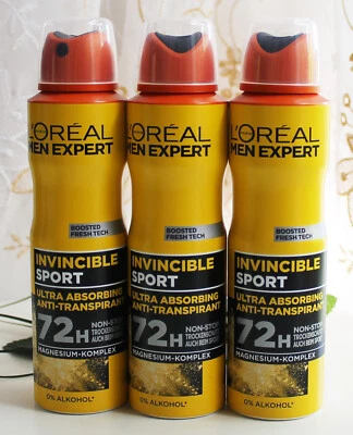 L'ORÉAL 3x150ml L'Oreal Men Expert Invincible Sport Anti Transpirant 72h Deo Spray