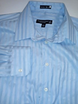 Mens Dress Shirt Pronto Uomo Couture  Blue Cotton Sz 17 38/39 Tall Non Iron - Image 1 of 4
