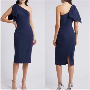 Dress The Population Tiffany Dress Midnight Blue One Shoulder Midi Sz XL - Picture 1 of 16