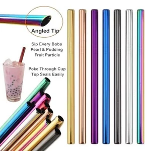 7 piezas de pajita de té de burbujas Boba de acero inoxidable ancha 12 mm reutilizable extremo puntiagudo - Imagen 1 de 22