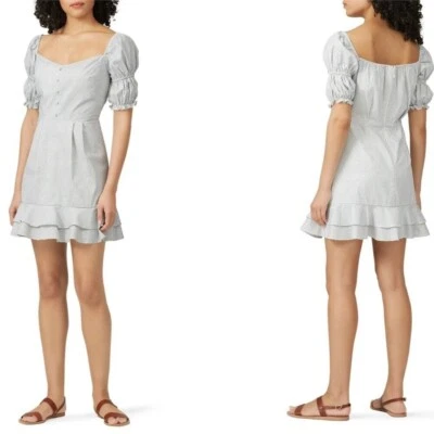 Mini Vestido RTR Stylestalker Kelly Blanco y Azul Micro Estampado Manga Abullonada Talla XS Foto 1 de 4