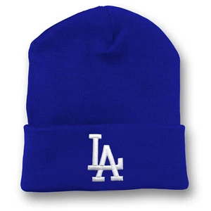 Los Angeles Dodgers Long Beanie Skull Cap Hat Embroidered LA LAD Cuff Cuffed - Picture 1 of 7