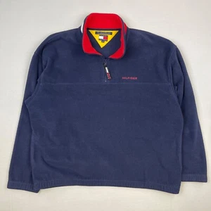 Vintage 90s Tommy Hilfiger Fleece Pullover Jacke Herren XL Spellout Logo 1/4 Zip - Bild 1 von 6